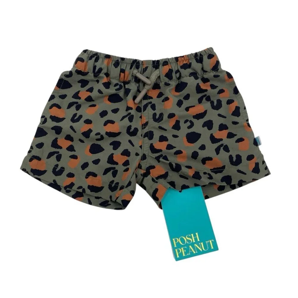 Posh Peanut Newborn Size 0-3M Green Eli Swim Trunks Animal Print NWT